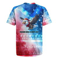 USA Christmas Rugby Jersey with Santa Eagle Red White Blue Snowflake Pattern and American Flag - Wonder Print Shop