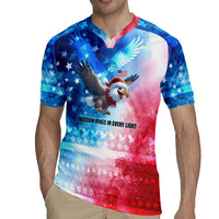 USA Christmas Rugby Jersey with Santa Eagle Red White Blue Snowflake Pattern and American Flag - Wonder Print Shop