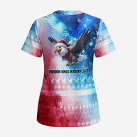 USA Christmas Scrub Top with Santa Eagle Red White Blue Snowflake Pattern and American Flag - Wonder Print Shop