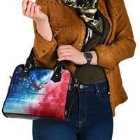 USA Christmas Shoulder Handbag with Santa Eagle Red White Blue Snowflake Pattern and American Flag - Wonder Print Shop