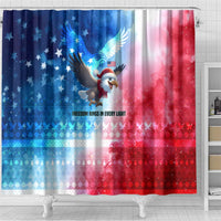 USA Christmas Shower Curtain with Santa Eagle Red White Blue Snowflake Pattern and American Flag - Wonder Print Shop