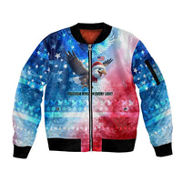 USA Christmas Sleeve Zip Bomber Jacket with Santa Eagle Red White Blue Snowflake Pattern and American Flag - Wonder Print Shop