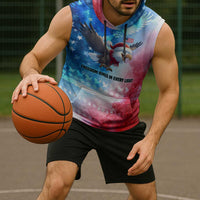 USA Christmas Sleeveless Hoodie with Santa Eagle Red White Blue Snowflake Pattern and American Flag - Wonder Print Shop