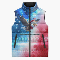 USA Christmas Sleeveless Puffer Jacket with Santa Eagle Red White Blue Snowflake Pattern and American Flag - Wonder Print Shop