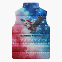 USA Christmas Sleeveless Puffer Jacket with Santa Eagle Red White Blue Snowflake Pattern and American Flag - Wonder Print Shop
