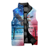 USA Christmas Sleeveless Puffer Jacket with Santa Eagle Red White Blue Snowflake Pattern and American Flag - Wonder Print Shop