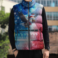 USA Christmas Sleeveless Puffer Jacket with Santa Eagle Red White Blue Snowflake Pattern and American Flag - Wonder Print Shop
