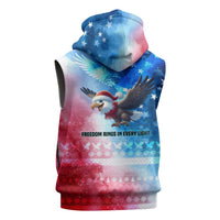 USA Christmas Sleeveless Zip Hoodie with Santa Eagle Red White Blue Snowflake Pattern and American Flag - Wonder Print Shop