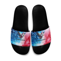 USA Christmas Slide Sandals with Santa Eagle Red White Blue Snowflake Pattern and American Flag - Wonder Print Shop