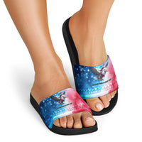 USA Christmas Slide Sandals with Santa Eagle Red White Blue Snowflake Pattern and American Flag - Wonder Print Shop