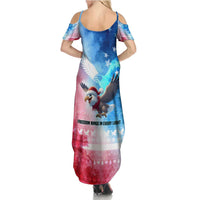 USA Christmas Summer Maxi Dress with Santa Eagle Red White Blue Snowflake Pattern and American Flag - Wonder Print Shop