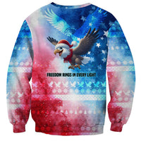 USA Christmas Sweatshirt with Santa Eagle Red White Blue Snowflake Pattern and American Flag - Wonder Print Shop