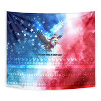 USA Christmas Tapestry with Santa Eagle Red White Blue Snowflake Pattern and American Flag - Wonder Print Shop