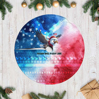 USA Christmas Tree Skirt with Santa Eagle Red White Blue Snowflake Pattern and American Flag - Wonder Print Shop
