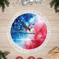 USA Christmas Tree Skirt with Santa Eagle Red White Blue Snowflake Pattern and American Flag - Wonder Print Shop