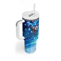 USA Christmas Tumbler With Handle with Santa Eagle Red White Blue Snowflake Pattern and American Flag - Wonder Print Shop