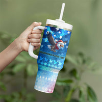 USA Christmas Tumbler With Handle with Santa Eagle Red White Blue Snowflake Pattern and American Flag - Wonder Print Shop
