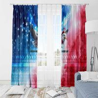 USA Christmas Window Curtain with Santa Eagle Red White Blue Snowflake Pattern and American Flag - Wonder Print Shop
