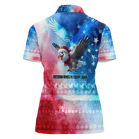 USA Christmas Women Polo Shirt with Santa Eagle Red White Blue Snowflake Pattern and American Flag - Wonder Print Shop