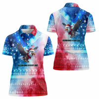 USA Christmas Women Polo Shirt with Santa Eagle Red White Blue Snowflake Pattern and American Flag - Wonder Print Shop