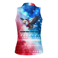 USA Christmas Women Sleeveless Polo Shirt with Santa Eagle Red White Blue Snowflake Pattern and American Flag - Wonder Print Shop
