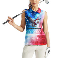 USA Christmas Women Sleeveless Polo Shirt with Santa Eagle Red White Blue Snowflake Pattern and American Flag - Wonder Print Shop