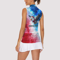 USA Christmas Women Sleeveless Polo Shirt with Santa Eagle Red White Blue Snowflake Pattern and American Flag - Wonder Print Shop
