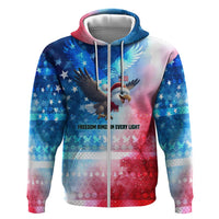 USA Christmas Zip Hoodie with Santa Eagle Red White Blue Snowflake Pattern and American Flag - Wonder Print Shop