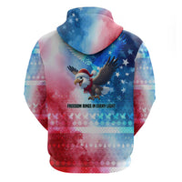 USA Christmas Zip Hoodie with Santa Eagle Red White Blue Snowflake Pattern and American Flag - Wonder Print Shop