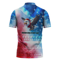 USA Christmas Zipper Polo Shirt with Santa Eagle Red White Blue Snowflake Pattern and American Flag - Wonder Print Shop