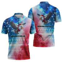 USA Christmas Zipper Polo Shirt with Santa Eagle Red White Blue Snowflake Pattern and American Flag - Wonder Print Shop