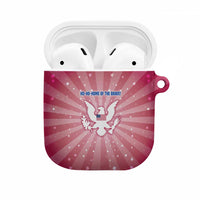 USA Christmas AirPods Case with Bald Eagle Seal Pink Starburst Pattern and Festive Holiday Icons - Wonder Print Shop