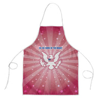USA Christmas Apron with Bald Eagle Seal Pink Starburst Pattern and Festive Holiday Icons - Wonder Print Shop