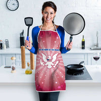 USA Christmas Apron with Bald Eagle Seal Pink Starburst Pattern and Festive Holiday Icons - Wonder Print Shop