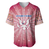 USA Christmas Baseball Jersey with Bald Eagle Seal Pink Starburst Pattern and Festive Holiday Icons - Wonder Print Shop