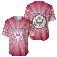 USA Christmas Baseball Jersey with Bald Eagle Seal Pink Starburst Pattern and Festive Holiday Icons - Wonder Print Shop