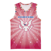 USA Christmas Basketball Jersey with Bald Eagle Seal Pink Starburst Pattern and Festive Holiday Icons - Wonder Print Shop