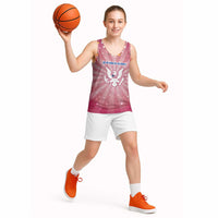 USA Christmas Basketball Jersey with Bald Eagle Seal Pink Starburst Pattern and Festive Holiday Icons - Wonder Print Shop