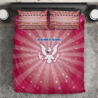 USA Christmas Bedding Set with Bald Eagle Seal Pink Starburst Pattern and Festive Holiday Icons - Wonder Print Shop