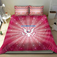 USA Christmas Bedding Set with Bald Eagle Seal Pink Starburst Pattern and Festive Holiday Icons - Wonder Print Shop
