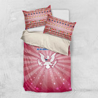 USA Christmas Bedding Set with Bald Eagle Seal Pink Starburst Pattern and Festive Holiday Icons - Wonder Print Shop