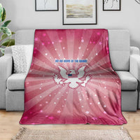 USA Christmas Blanket with Bald Eagle Seal Pink Starburst Pattern and Festive Holiday Icons - Wonder Print Shop