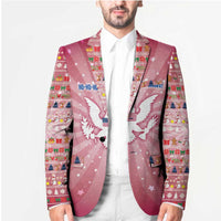 USA Christmas Blazer with Bald Eagle Seal Pink Starburst Pattern and Festive Holiday Icons - Wonder Print Shop