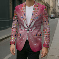USA Christmas Blazer with Bald Eagle Seal Pink Starburst Pattern and Festive Holiday Icons - Wonder Print Shop