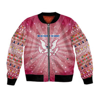 USA Christmas Bomber Jacket with Bald Eagle Seal Pink Starburst Pattern and Festive Holiday Icons - Wonder Print Shop