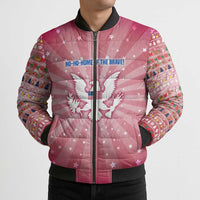 USA Christmas Bomber Puffer Jacket with Bald Eagle Seal Pink Starburst Pattern and Festive Holiday Icons - Wonder Print Shop