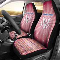 USA Christmas Car Seat Cover with Bald Eagle Seal Pink Starburst Pattern and Festive Holiday Icons - Wonder Print Shop