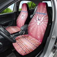 USA Christmas Car Seat Cover with Bald Eagle Seal Pink Starburst Pattern and Festive Holiday Icons - Wonder Print Shop