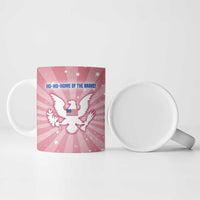 USA Christmas Ceramic Mug with Bald Eagle Seal Pink Starburst Pattern and Festive Holiday Icons - Wonder Print Shop