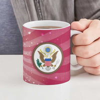 USA Christmas Ceramic Mug with Bald Eagle Seal Pink Starburst Pattern and Festive Holiday Icons - Wonder Print Shop
